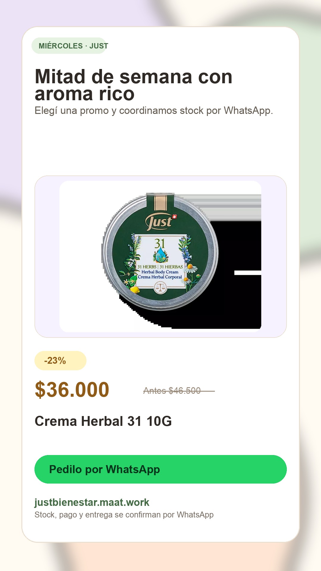Publicación miércoles: Crema Herbal 31 10G