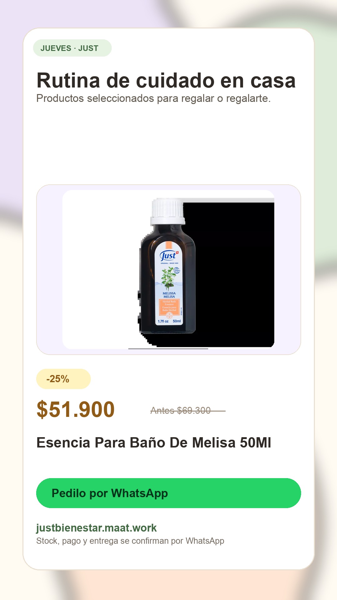 Publicación jueves: Esencia Para Baño De Melisa 50Ml