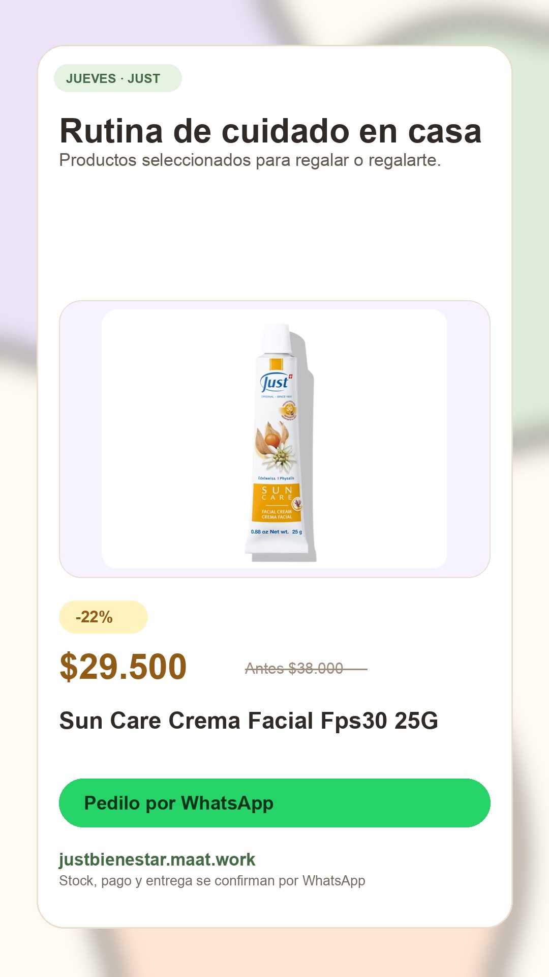 Publicación jueves: Sun Care Crema Facial Fps30 25G