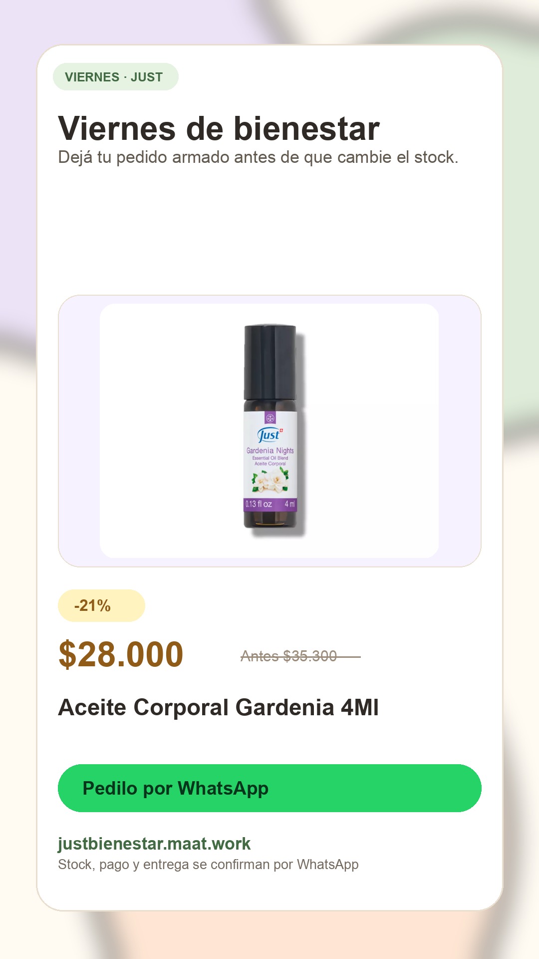 Publicación viernes: Aceite Corporal Gardenia 4Ml