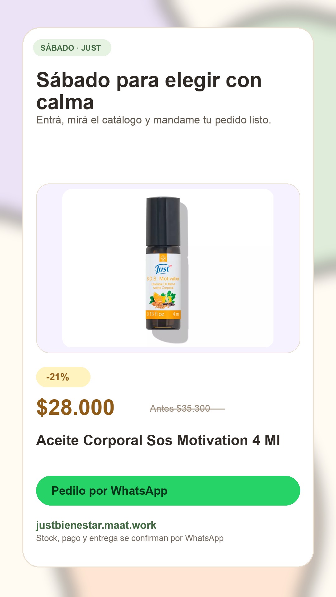 Publicación sábado: Aceite Corporal Sos Motivation 4 Ml